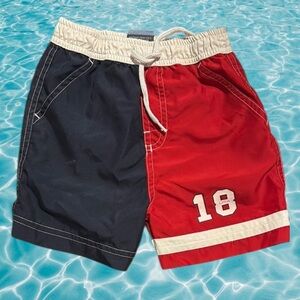 CHILDRENS PLACE BOYS RED BLUE BATHING SWIM SUIT SUMMER POOL SHORTS SZ 12 MONTHS